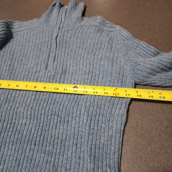 Men's Vintage Wool Ribbed 1/4 Zip Pullover Sweater Blue M - Picture 7 of 7